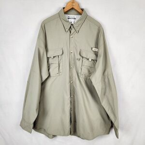 Columbia Mens PFG Vented Button Up Shirt Extra Large XL Kahki Fishing Outdoor